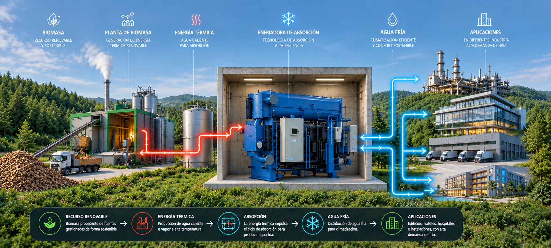 Refrigeración con biomasa y enfriadoras de absorción