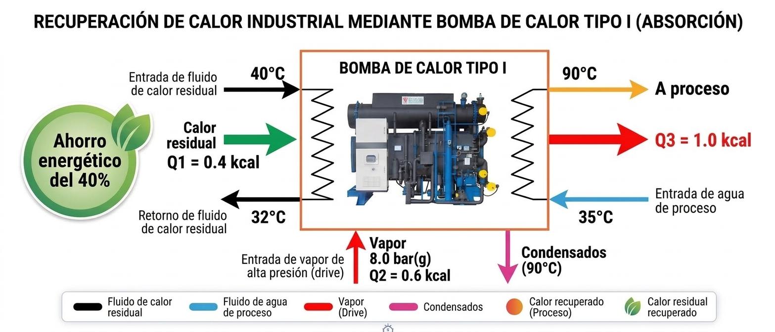 Recuperación de calor industrial mediante bomba de calor Tipo I (Absorción)