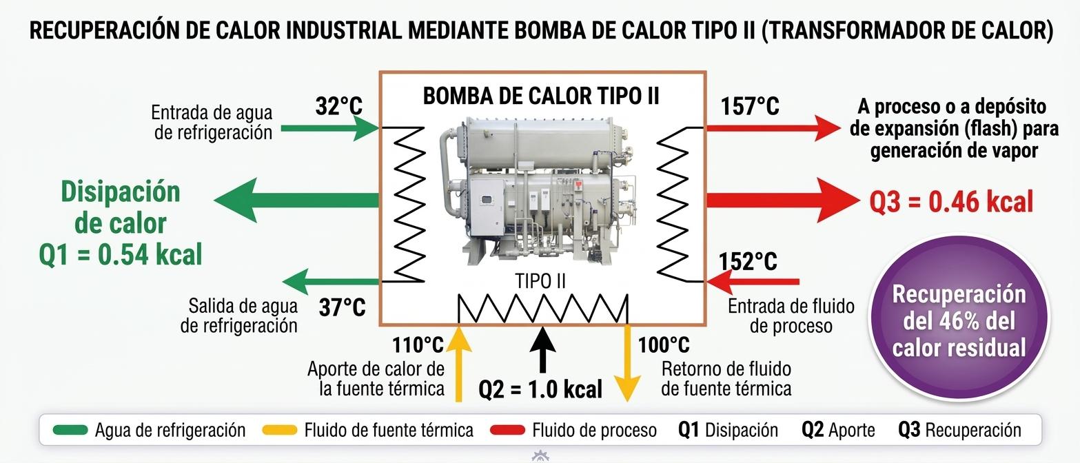 Recuperación de calor industrial mediante bomba de calor Tipo II (Transformador de calor)